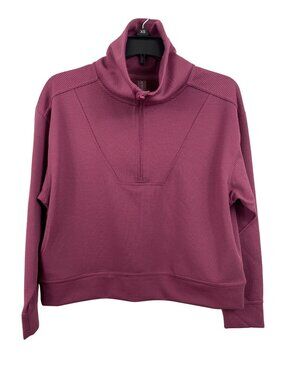 Vively Whims Top XS Mauve Ribbed Mock Neck Long Sleeve 1/4 Zip Pullover